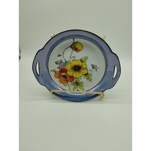 Noritake Vintage Hand Painted Blue Lusterware plate with flowers Poppies 8 1/4"